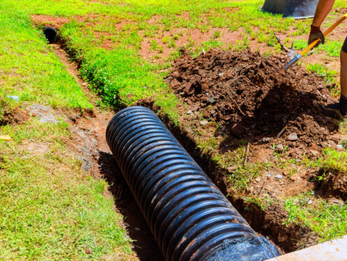 Drainage pipe installed in a home.