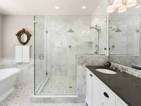 A master bathroom with modern plumbing